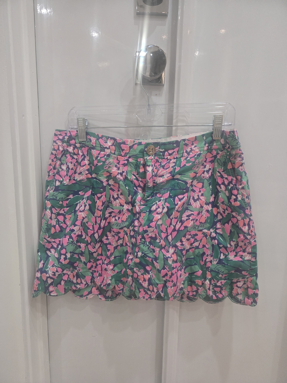 Lilly Pulitzer Pink & Green Floral Scalloped Hem Mini Skirt
